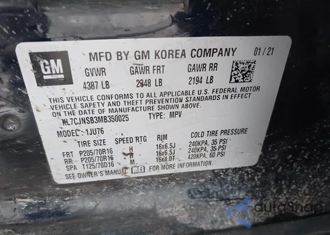 2021 Chevrolet Trax Awd Ls from USA, damaged, VIN KL7CJNSB3MB350025